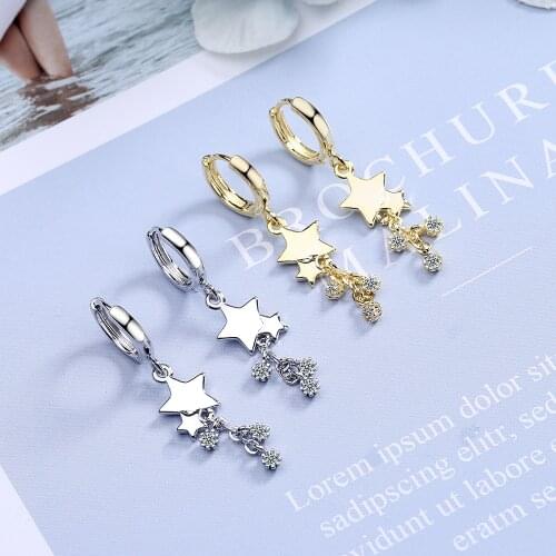 YH-ZL 925 Sterling Silver New Trendy Star Tassel Small Hoop Earrings Women Earrings oorbellen pendientes