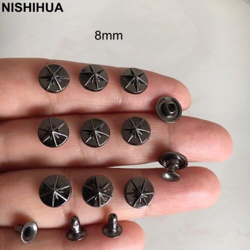 50 sets - Black Metal Rivet Spike Studs 8mm Round With Nice Design on Top,Punk Rock Style Garment Decoration DIY Rivets -A