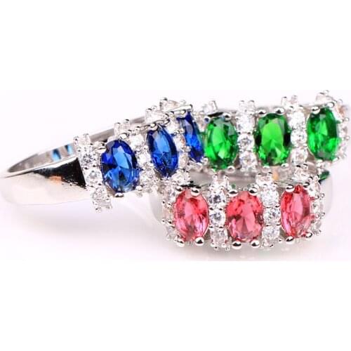 Green blue pink zircon women finger ring rhodium plated us 6 7 8 9 10 vintage gift 2016 gold-color jewelry free