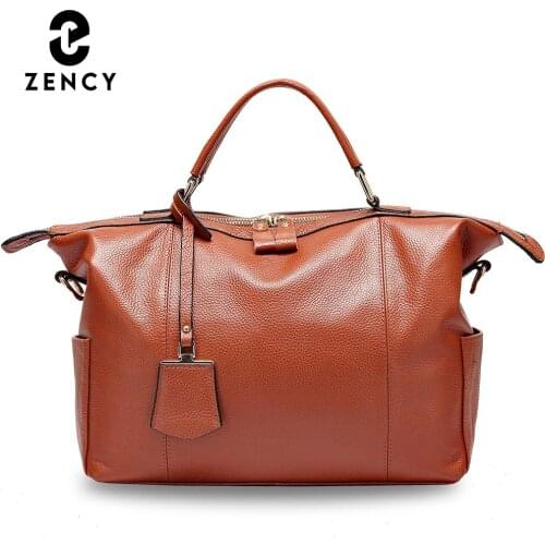 Zency Women Casual Tote 100% Genuine Leather Large Capacity Black Handbag Simple Lady Crossbody Messenger Purse Shopping Bags