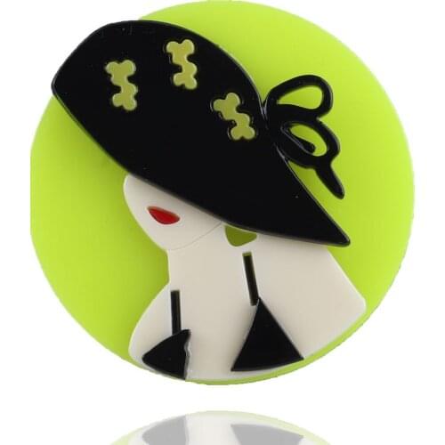 New Punk Big Green Round Black Hat Lady Acrylic Brooch For Women Girls Cute Badges Brooch and Pins Fashion Party Jewelry Gifts