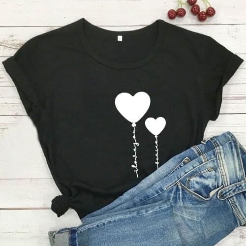 Funny Love Graphic Printed Tshirt Women Short Sleeve Cotton T Shirts Woman Black White Loose roupas femininas tops women 2020