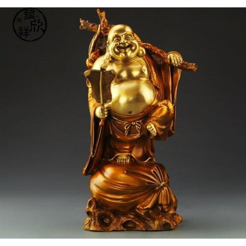 Chinese Religious Exquisite Tibetan Buddhism Copper Maitreya Buddha Statue Bag Laughting Buddha Sculpture Free Shipping