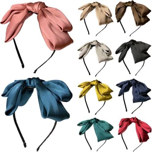 2021 New Korean Style Girls Women Fashion Vintage Big Bowknot Hairband Solid Color Headband Hair Accessories Handmade Bow