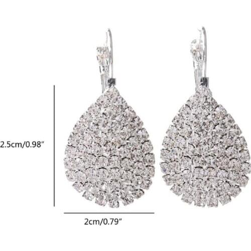 Women Fashion Statement Earrings Elegant Shiny Waterdrop Rhinestone Stud Earrings Jewelry E56A