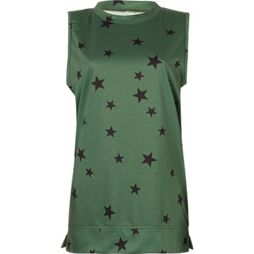 Star Print Sleeveless Top Pullover White Gray Green Brown Vest Women Clothing