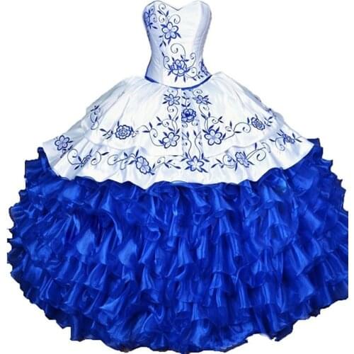 Bealegantom White Royal Blue Ball Gown Quinceanera Dresses Embroidery Sweet 16 Dress Vestidos De 15 Anos QA1538