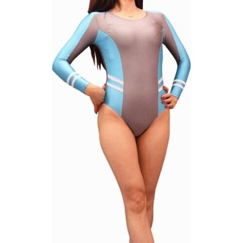 Role Play Women Panelled Patchwork Long Sleeve Bodysuit Swimsuit Pole Dance Bodycon Babydoll Swimwear Sukumizu Shaping Teddies