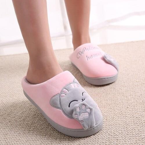 Winter Warm Slippers Cotton Shoes Women Cartoon Cat Warm Comfortable Cute Non-slip Home Indoor Bedroom Men Couples Floor Shoes