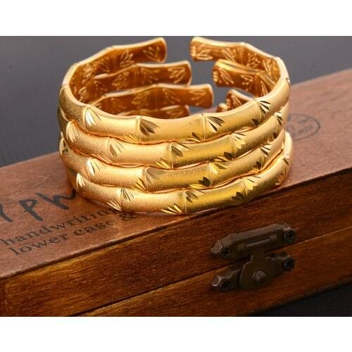 Gold Dubai Bride Wedding Simplicity geometry metal Bamboo joint bracelet Bangle for Women Girl Gift