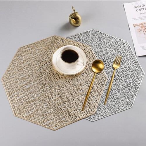 2/4pcs PVC Placemats Coasters Octagonal Hollow Non Slip Dining Table Heat Resistant Mats Coaster Home Table INS Decoration