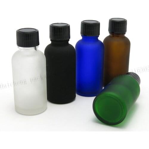 200 x 30ml Frost Boston Round Glass Essential Oil Bottler With Black Polyseal (Cone)Lined Closures,1OZ Cosmetic Container