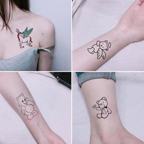 42 pcs/set Cute Line Tattoo Stickers Dark Black Cartoon Temporary Tattoos for Women Men Children Minimal Fake Tattoo Sticker