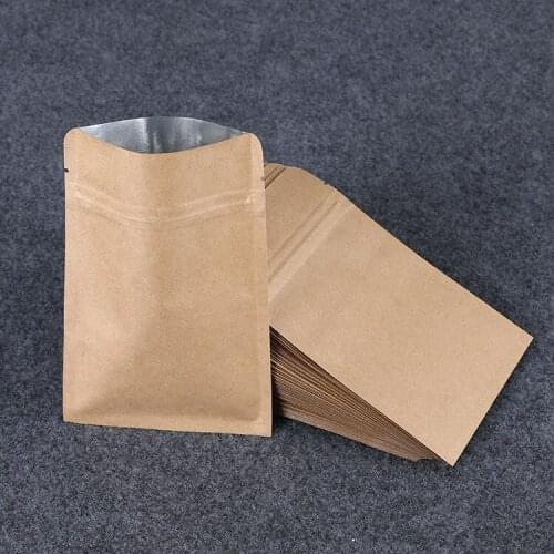 Ferimo free shipping 100pcs 6*8 cm trumpet thickened kraft paper bag self-sealing bag flat test food coffee bean storage bags