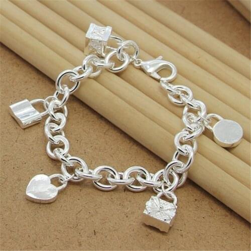 New 925 Sterling Silver Bracelet Hanging Five-Piece Lock Bracelet For Women & Men Charm Jewelry Gifts