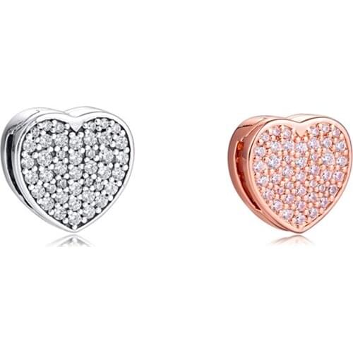 925 Silver Beads Pave Heart Clip Charm Woman DIY Beads For Jewelry Making Fits European Sterling Silver Bracelets
