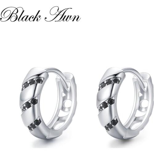 Black Awn Hoop Earrings for Women Classic 925 Sterling Silver Trendy Spinel Engagement Fine Jewelry I225