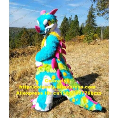 Long Fur Furry Colorful Dragon Fursuit Mascot Costume Adult Character Outfit Suit Cartoon Figure Take Group Photo zz7586