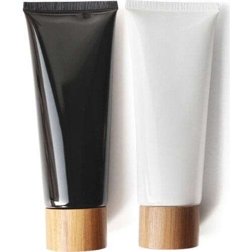 100ML X 50 Black White Cream Bottle,100g Empty Squeeze Soft Tube Bamboo Screw Lid, Facial Lotion Cosmetic Packaging