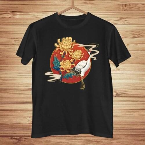 Hip Hop T Shirt Men 2020 Harajuku Embroidery Crane T-Shirt Streetwear Japanese Style Clothing Cotton Tshirt Black Tops Tees New