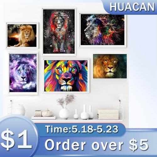 HUACAN Full Square/Round Drill Diamond Painting Lion 5D DIY Diamond Embroidery Animal Mosaic Picture Wall Art Decor