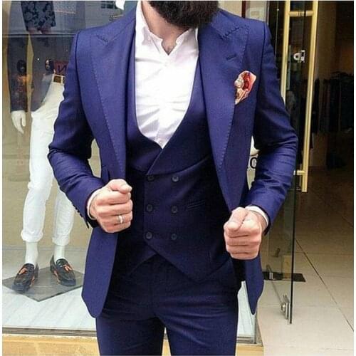 Custom Made Navy Blue Men Wedding Suits Slim Fit 3 Piece Tuxedo Custom Groom Suit Prom Blazer Terno Masculino Jacket+Pants+Vest