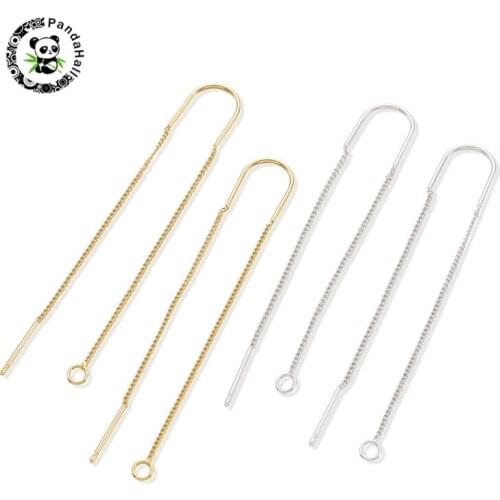 Pandahall 8pcs/Set Brass Stud Earring Findings Long Ear Thread Loop Ear Wire for Jewelry Findings Mixed Color Hole:2mm Pin:0.8mm