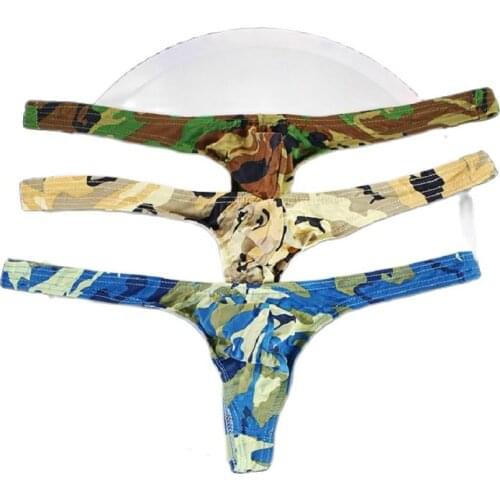 Men Camouflage G-Strings Comfortable Underclothes Breathable Invisibility T-Back U Convex Pouch Close Skin Breathability Thongs