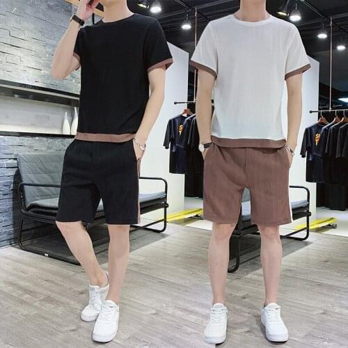 2021 new summer ice silk set short sleeve shorts mens five pants two piece casual sportswear