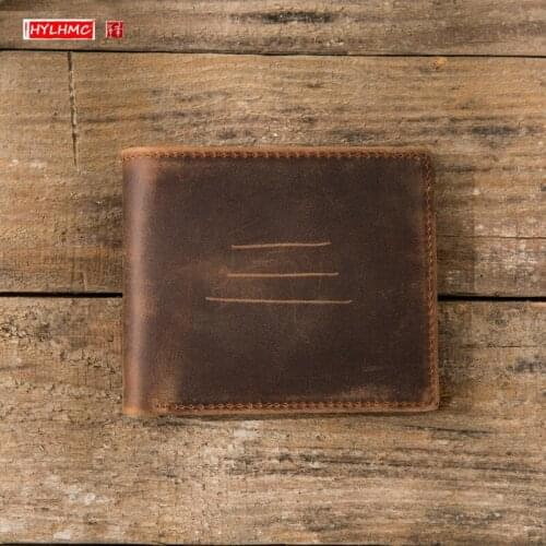 Crazy Horse Leather Men Short Wallet Retro Mens Coin Purse Simple Card Holder Wallet Frosted Cowhide Original Handmade