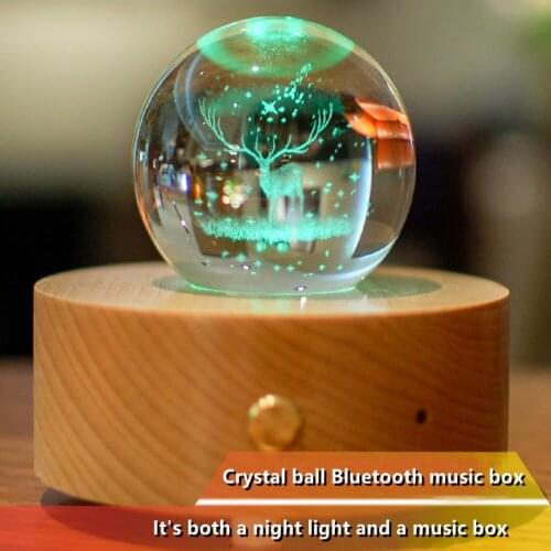 Beech Crystal Ball Bluetooth Music Box Luminous Crystal Music Box Christmas Wood Gift Ornaments Lamp Night Kawaii Decor Gifts