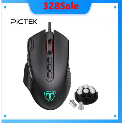 PICTEK 10 Programmable Buttons Gaming Mouse 12000 DPI Customizable RGB Backlit Ergonomic Game Mice with Fire and Sniper Button