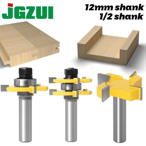 3pcs 12MM 1/2inch Shank Tongue & Groove Joint Assemble Router Bits 3/4" stock T-Slot Tenon Cutter Milling for Wood Woodworking
