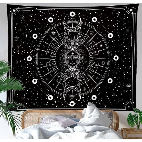 Sun Moon Tapestry Wall Hanging Stars Space Psychedelic Black and White Wall Tapestry for Bedroom Home Wall Decor