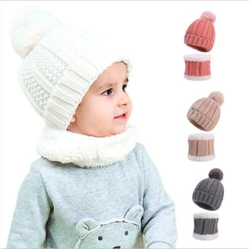 2020 New Baby Hat Scarf Kids Winter Knitted Hat Scarf Set Girls Boys Hats Super Warm Cap and Children Scarf