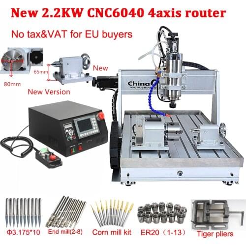 2019 NEW With handweel CNC 6040 2200W 4Axis Hobby Desktop Mini CNC Router Machine with Water Cooling System for Metal Milling
