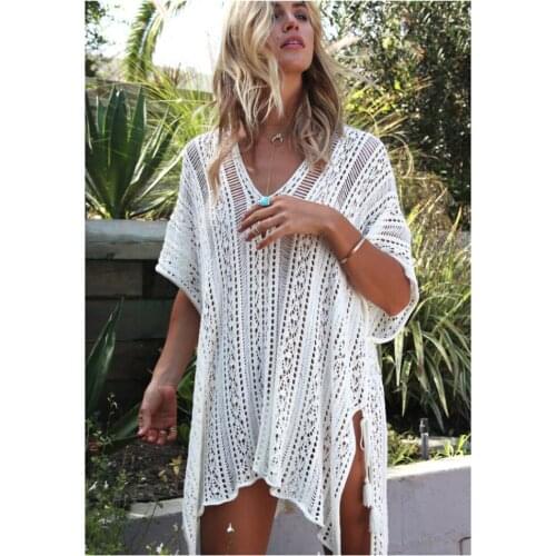 2021 New Crochet Solid Beach Cover up dress Sexy Hollow out Tunic Long Pareo Swimwear Female Swim Cover up Robe Plage Beachwear