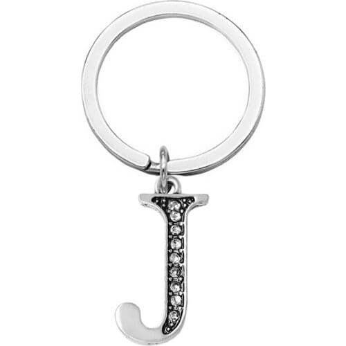 New ancient plated English alphabet key chain transparent rhinestone inlay capital letter J K L charm keychain