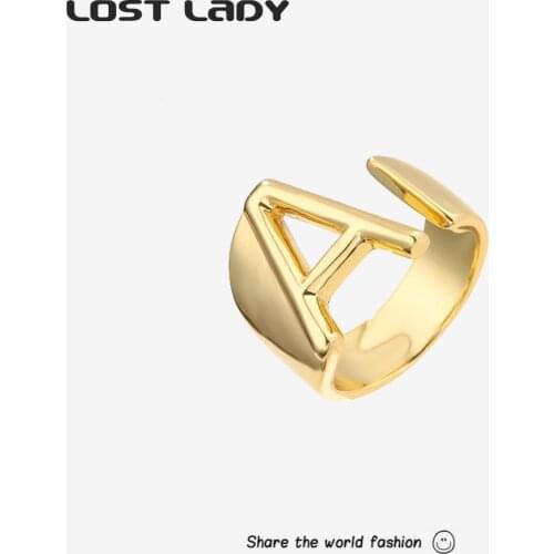Lost Lady New Adjustable Chunky A-Z Letter Rings Gold Color Initial letters Rings Jewelry Trendy Rings For Women Party Gifts