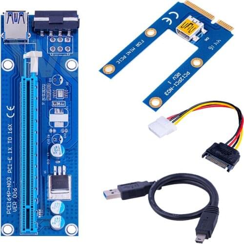 New Mini PCI Express PIC-E Riser Card 1x to 16x USB 3.0 Data Cable SATA to 4Pin IDE Power Supply for BTC Miner Machine Mining