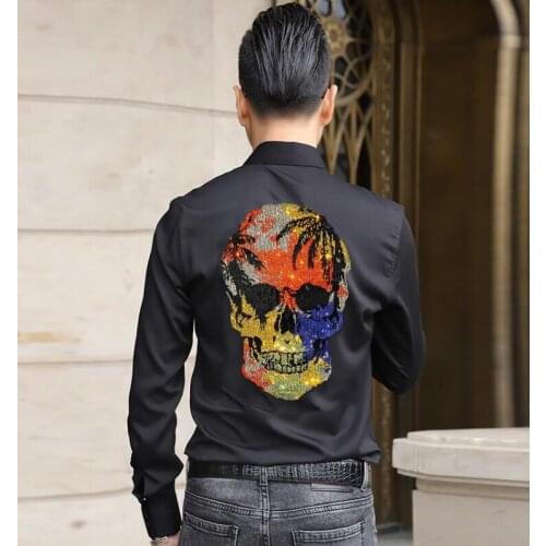 Fashion spring autumn Men Shirts New Arrivals Slim Fit Male Shirt Solid Long Sleeve British Style Rhinestone Mens Shirt
