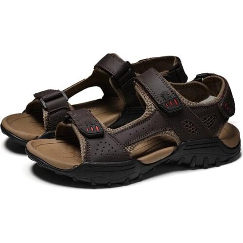 Summer Men Sandals Genuine Leather Fashion Non-slip Beach Outdoor Water Hiking Breathable Comfortable Trekking Retro Rome Sport