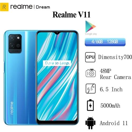Realme V11 4GB / 6GB RAM 128GB ROM 5G Smartphone 6.5"HD+ Dimensity 700 Octa Core 5000mAh 18W Fast Charger Mobile phone