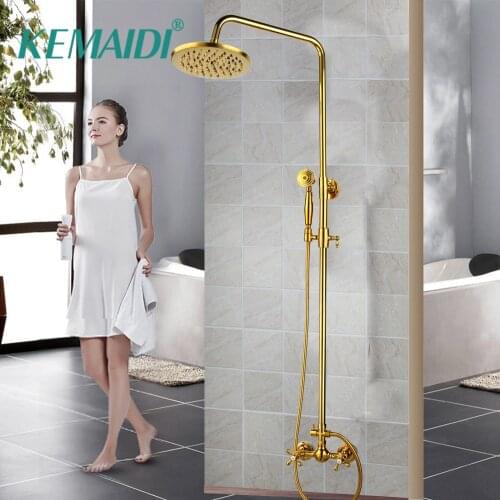 KEMAIDI Bathtub Faucets Luxury Gold Brass Bathroom Faucet Mixer Tap Wall Mounted Hand Held Shower Head Kit Shower Faucet Sets
