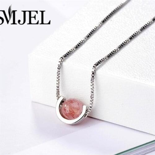 SMJEL Simple Jewelry Bohemian Pink Bead Necklaces Circle Moon Pendant Necklace Chian sieraden collar mujer
