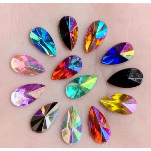 Tear Drop Shape Acrylic Rhinestones 150Pcs 12Colors Glue On Flatback For DIY Crafts Jewelry Making 7*13mm -B75