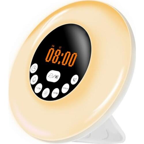 LED Alarm Clock Wake Up Light Bedside Sunrise Sunset Simulation RGB Night Lamp With Bluetooth-Compatible Speaker FM Radio