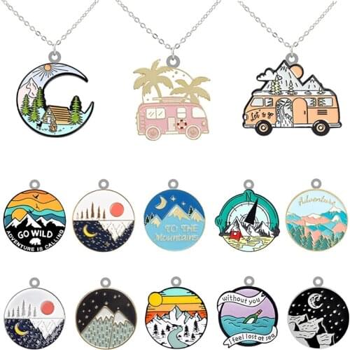 TAFREE Mountain Trekking Various Shapes Jewelry Long Chain Necklace Epoxy Resin Design Tiny Epoxy Pendant Necklace Jewelry