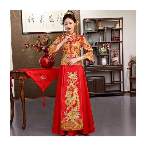 Raditional Wedding Chinese Cheongsam Woman Women Phoenix Embroidery Dress Modern Qipao Dresses Sobretudo Feminino Abiyes