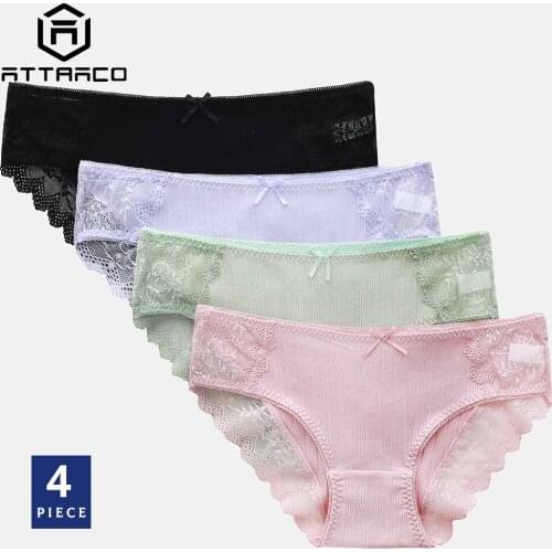 ATTRACO Womens Underwear Panties 4 Packs Cotton Soft Stretch Crotch Lace Edge Hipster Briefs